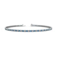Round Blue Topaz Natural Diamond 1.65 ctw 3-Prong Women Eternity Tennis Bracelet 14K White Gold