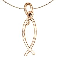 Christian Fish Necklace | 14K Rose Gold Ichthus Christian Fish Pendant with 18