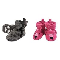 Hudson Baby Girl Cozy Fleece Booties 2-Pack, Dark Gray Pink Flamingo, 18-24 Months