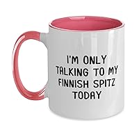 Finnish Spitz Mug, I Am Only Talking To My My Finnish Spitz Today, Funny Finnish Spitz Dog Lovers 11oz Two Tone Pink and White Coffee Mug