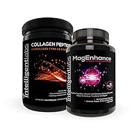Intelligent Labs 2-in-1 Bundle of MagEnhance Supplement (High Absorption Chelated Magnesium Complex) and Collagen Peptides Powder (Unflavored Organic Hydrolyzed Type 1 & 3 Collagen Protein Powder)