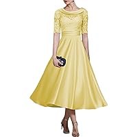 A-Line Elegant Vintage Mother of The Bride Dress Scoop Neck Tea Length Half Sleeve Wedding Guest Dress Ruched 2024