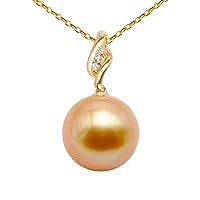 18K Yellow Gold South Sea Golden Pearl Necklace AAA 11.5mm Round Pearl Pendant