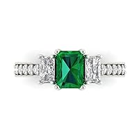 Clara Pucci 1.74 carat Emerald Cut Solitaire 3 stone Genuine Simulated Emerald Proposal Wedding Anniversary Bridal Ring 18K White Gold