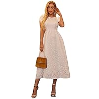 Wedding Guest Dress Puff Sleeve Solid -line Dress (Color : White, Size : X-Large)