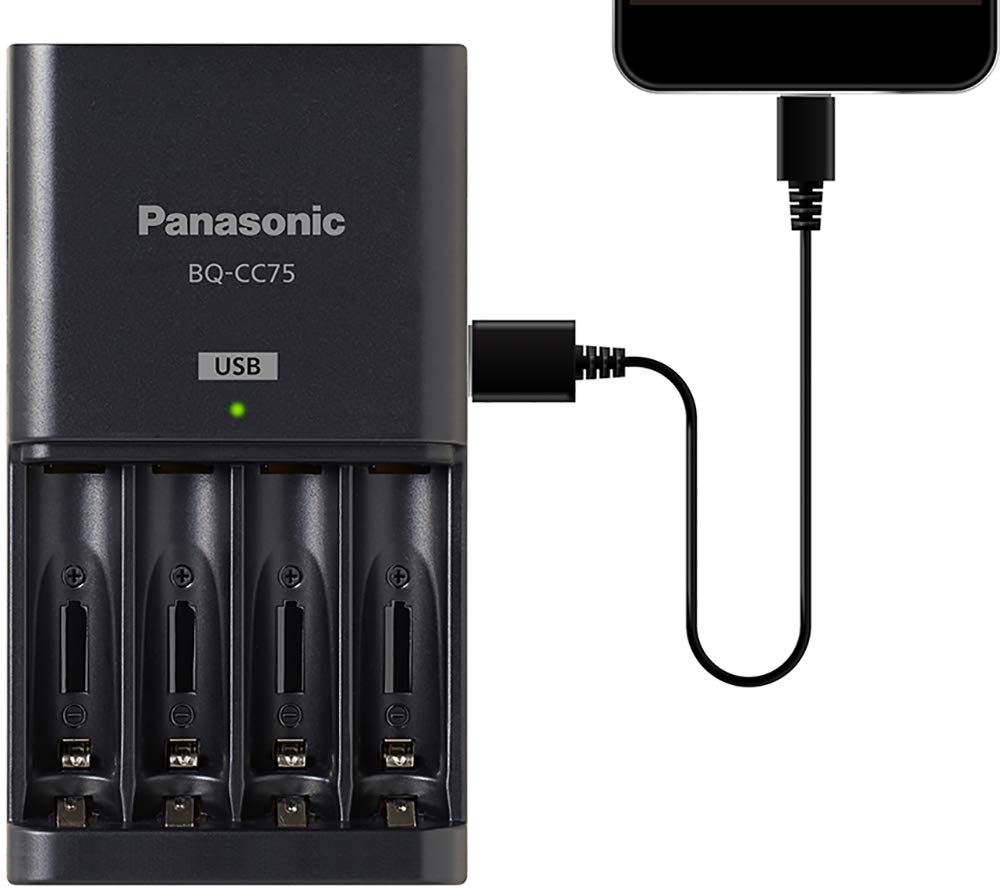 Panasonic BQ-CC75KSBHA Advanced Individual Battery Charger With USB Charging Port, Black