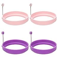 Silicone Egg Ring, 100% Food Grade Egg Cooking Rings, Egg Rings Non Stick, Egg Cooking Rings, Perfect Fried Egg Mold or Pancake Rings (New, 4pcs, Purple & Light Pink)
