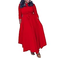 Style Lace up African Large Dress Solid Color Long Sleeves