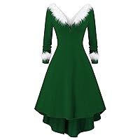 Christmas Party Dresses for Women 2023 Women's Vintage Long Sleeve Christmas Print Cute A Line Flowy Swing Midi Dress