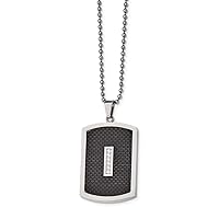 Stainless Steel Engravable Polished With CZ Cubic Zirconia Simulated Diamond and Black Carbon Fiber Inlay Necklace 22 Inch Measures 29.92mm Wide Jewelry Gifts for Women