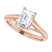 14K Solid Rose Gold Handmade Engagement Ring 1.0 CT Emerald Cut Moissanite Diamond Solitaire Wedding/Bridal Ring Set for Women/Her Propose Rings