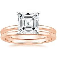 Moissanite Engagement Ring Set, 5 CT Asscher Cut, Sterling Silver, Eternity Band