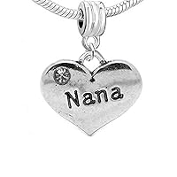 Sexy Sparkles Nana 2 Sides Heart Shaped Dangle With Rhinestones Charm Bead For Snake Chain Charm Bracelet