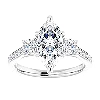 14K Solid White Gold Handmade Engagement Rings 1 CT Marquise Cut Moissanite Diamond Solitaire Wedding/Bridal Ring for Women/Her Propose Ring Sets