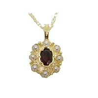 Womens Solid Yellow 10K Gold Natural Garnet & Cultured Pearl Pendant Necklace