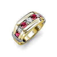 Round Ruby and Diamond 1 ctw 7 Stone Channel Set Men Wedding Ring 14K Gold