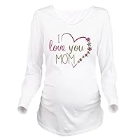 Long Sleeve Maternity T-Shirt I Love You Mom Burlap and Pink Heart