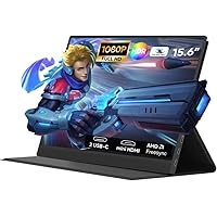 Portable Monitor, 15.6 Inch Bluelight Eye Care Full HD 1080P HDR Laptop Display IPS Freesync Second External Gaming Monitor with Stand Case, Dual Screen for PC/Mac/Windows/PS4/Xbox/Switch/Phone