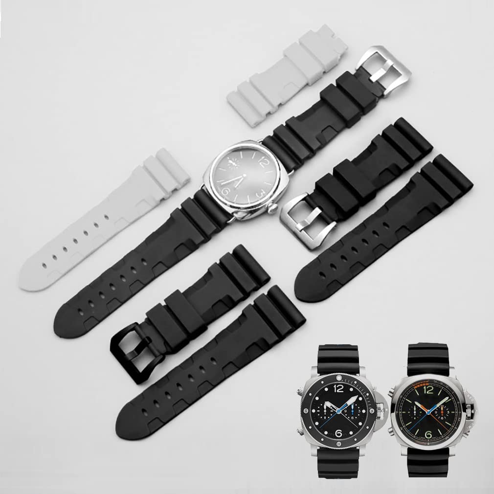 Men's Military Strong Rubber Watch Band Soft Silicone Replacement Watch Strap with Stainless Steel Wide Buckle Universal Strap Waterproof Sport Black