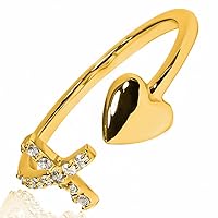 JOYERIA CARACAS, Cross and heart ring, 18k Gold verified, size 7