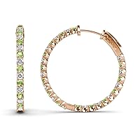 Peridot & Natural Diamond Inside-Out Hoop Earrings 1.50 ctw 14K Rose Gold