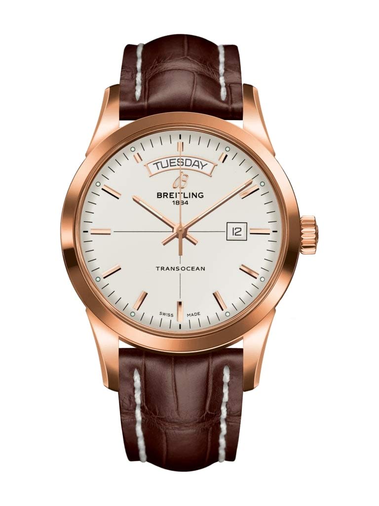 Breitling Solid Rose Gold Transocean Day Date Mens Watch
