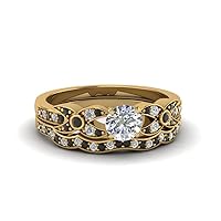 Choose Your Gemstone Flower Pave Diamond CZ Wedding Ring Set Yellow Gold Plated Round Shape Wedding Ring Sets Everyday Jewelry Wedding Jewelry Handmade Gifts for Wife US Size 4 to 12