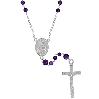 Sterling Silver 6mm Genuine Rosary Necklace Mother Mary & Sacred Heart of Jesus Center 30 inch