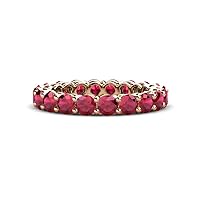 Ruby 2.84 Ctw to 3.31 Ctw Shared Prong Eternity Band with Side Gallery Work in 14K Gold