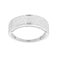 Men’s Diamond Comfort Fit 10K Engagement/Wedding Ring - 0.28 ct - Eternity White Gold Band For Him with High Polish Finish & Pave Setting - Features 5 Rows of Glittering White Diamonds