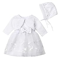 Newborn Baby Girls Christening Princess Long Sleeve Tulle Lace Dress Skirts Shawl Hat 3Pcs Infant Clothes Sets
