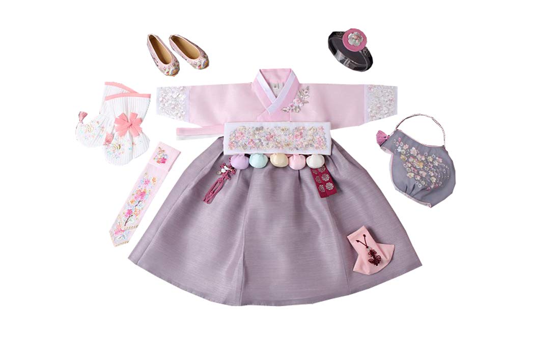 Baby Hanbok Korea Traditional Dress Pink Top Purple Skirt First Birthday Party Dohl 1 Age Girl Clothing