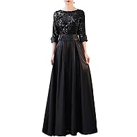 A-Line Elegant Prom Dress Evening Dress Jewel Neck 3/4 Length Sleeve Floor Length Quinceanera Dress with Sequin 2024