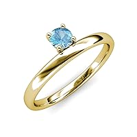 Round Blue Topaz 0.50 ct Women Solitaire Asymmetrical Stackable Ring 10K Gold