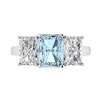 Clara Pucci 3.97ct Emerald Cut 3 Stone Solitaire with Accent Natural Swiss Blue Topaz designer Statement Ring Solid 14k White Gold