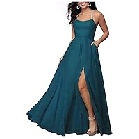 Halter Chiffon Bridesmaid Dress with Pockets Spaghetti Straps Prom Dress A Line Evening Gown BS32