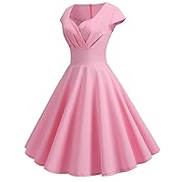 Women 50s 60s Vintage Cap Sleeve V-Neck Cocktail Swing Dress 1950s Audrey Hepburn Style Rockabilly Evening Prom Dress