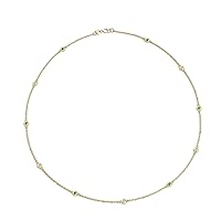 Emerald & Natural Diamond by Yard 11 Station Petite Necklace 0.30 ctw 14K Yellow Gold. Included 18 Inches Gold Chain.