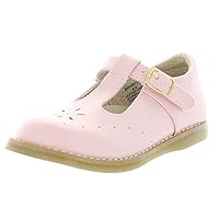 FOOTMATES Sherry Mary Jane Hook and Loop Leather T-Strap Shoes with Wide Toe Box and Custom-Fit Insoles, Non-Marking Outsoles - for Toddlers and Kids, Ages 1-8