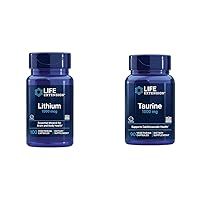 Lithium 1000 mcg and Taurine 1000 mg - Brain Health, Anti-Aging, Longevity, Memory, Cognition, Mood, Heart, Liver, Muscle and Exercise Support - 100 Count