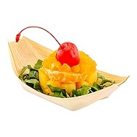 Restaurantware 4.5 x 2.5 Inch Food Boat 200 Bamboo Display Boat - Durable Small Bamboo Serving Tray For Catered Events Wedding Banquets Or Celebrations