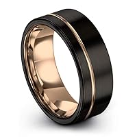 Tungsten Wedding Band Ring 9mm for Men Women 18k Rose Yellow Gold Plated Flat Cut Off Set Line Black Brushed Polished