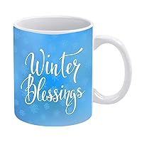 14Oz Coffee Mug Winter Blessings Quote Typography Calligraphy Style Promotion Funny Ceramic Mug Best Gifts for Living Room Office Classroom Birthday Christmas Anniversary Ceramic Coffee Mug