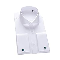 Men's Luxury Windsor Collar Cotton French Cuff Shirt Non Iron Long Sleeve Business Formal Dress Cufflink Shirts