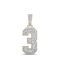 10K Two-tone Gold Mens Baguette Diamond Number 3 Charm Pendant 1-1/2 Ctw.