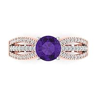 Clara Pucci 1.35 ct Round Cut Solitaire W/Accent Natural Purple Amethyst Accent Anniversary Promise Engagement ring 18K 2 tone Gold