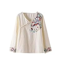 Spring Summer Embroidered Cotton and Linen Top Chinese Style Women' Shirt Elegant Traditional Dress