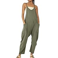 SNKSDGM Women Jumpsuit Dressy Spring Summer Casual Sleeveless Smocked Soft Wide Leg Long Pants Jumper Overall with Pockets
