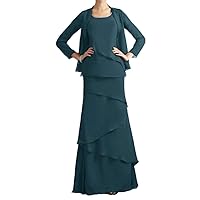 Mother of The Bride Dresses Long Evening Formal Dress Long Sleeve Chiffon Jacket Tiered