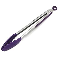 Premium Silicone Cooking Tongs, 12 inch, Purple